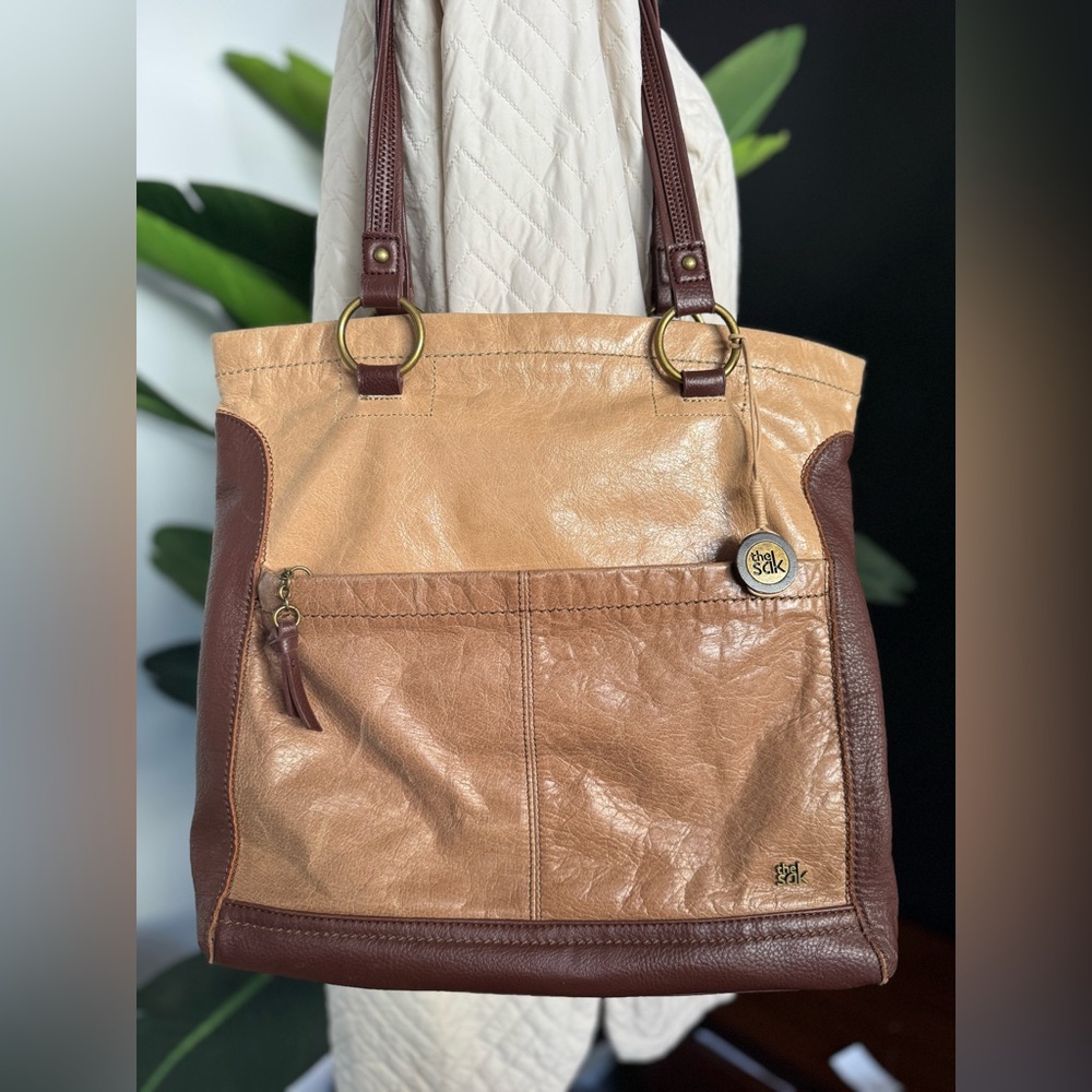 The Sak brown leather purse tote bag